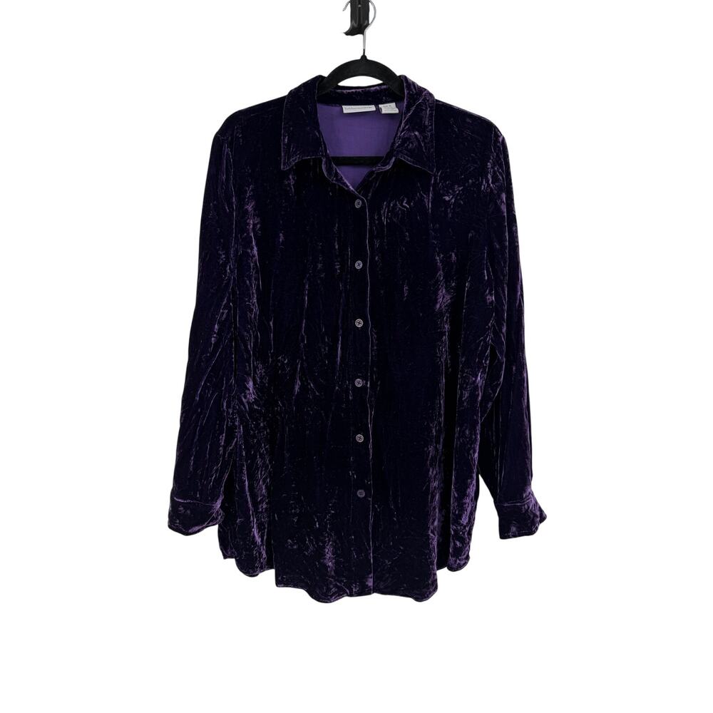 Soft Surroundings Womens Button Up Shirt Size XL Velvet Purple Long Sleeve Goth - Picture 1 of 9
